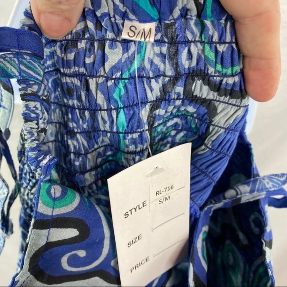 Shades of Blue Summer Tropical Spaghetti dress S/M - Picture 7 of 10